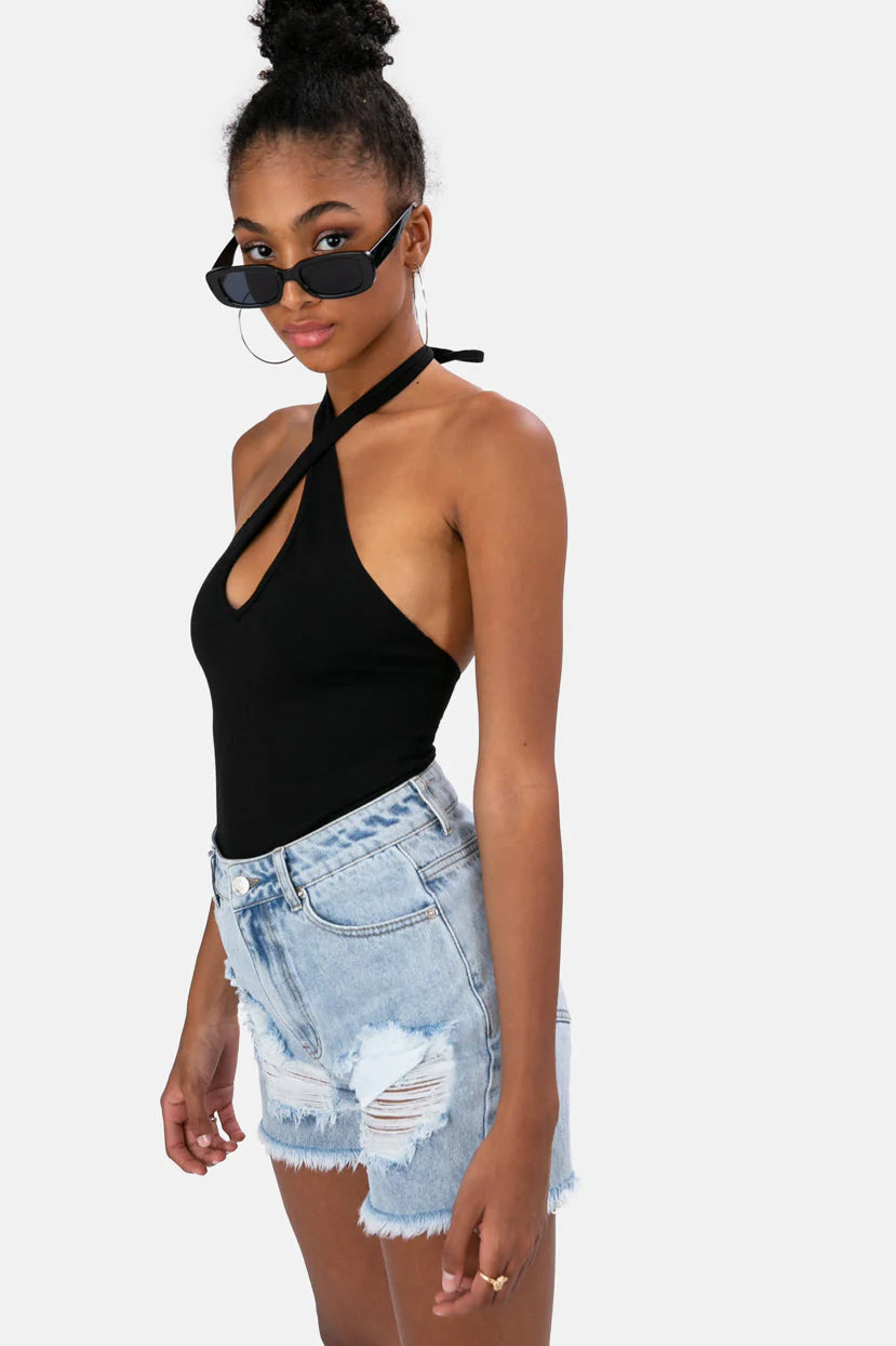 Candy_Store_4_Lucon Wrap Halter Bodysuit - BLACK - M - Women - Clothing - Bodysuit - Polyester