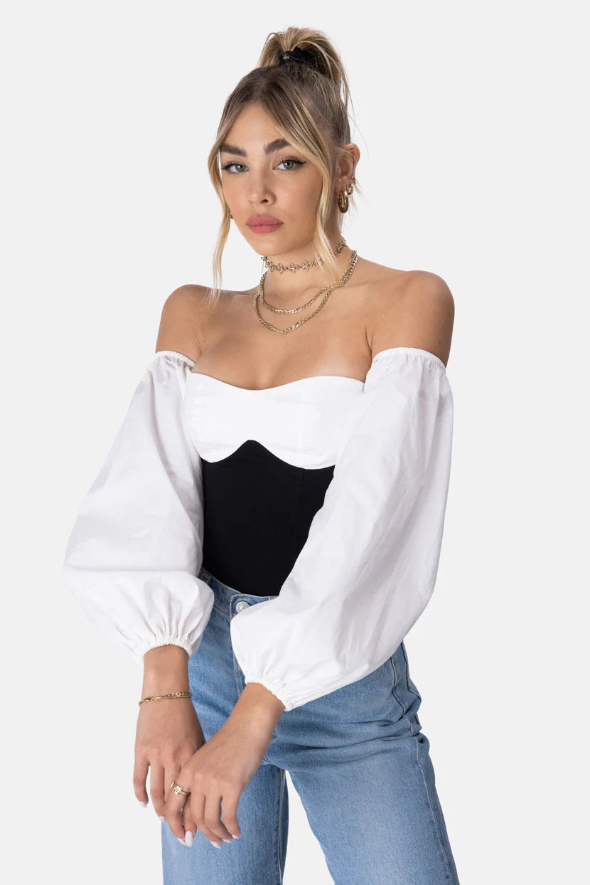 14.04_2025Royalty Off-Shoulder Bodysuit - BLACK & WHITE - M - Women - Clothing - Bodysuit