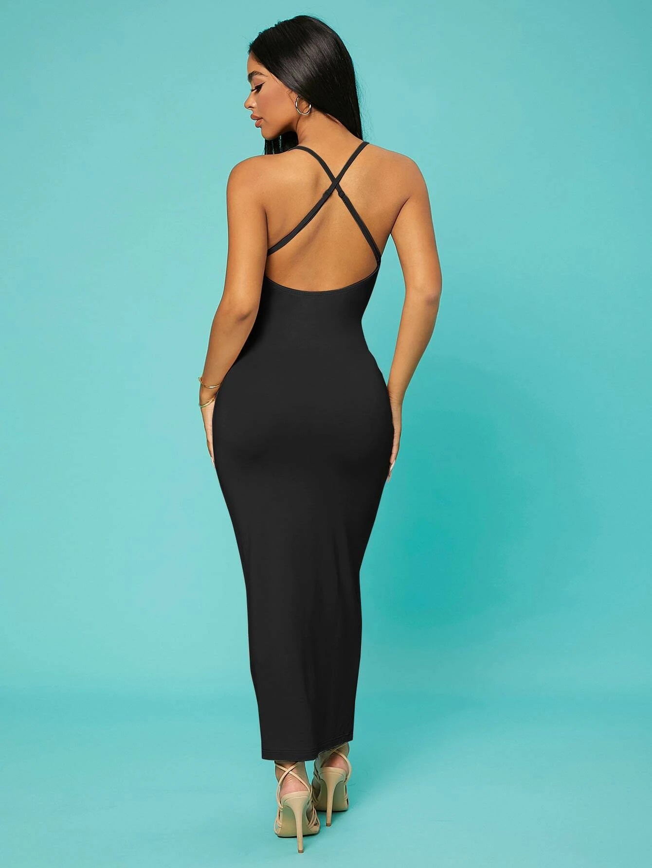 SXY Solid Criss-Cross Backless Bodycon Dress Concert Long Summer Dress Prom Dress Sexy Dress Valentine Day Dress,Summer Dresses for Women