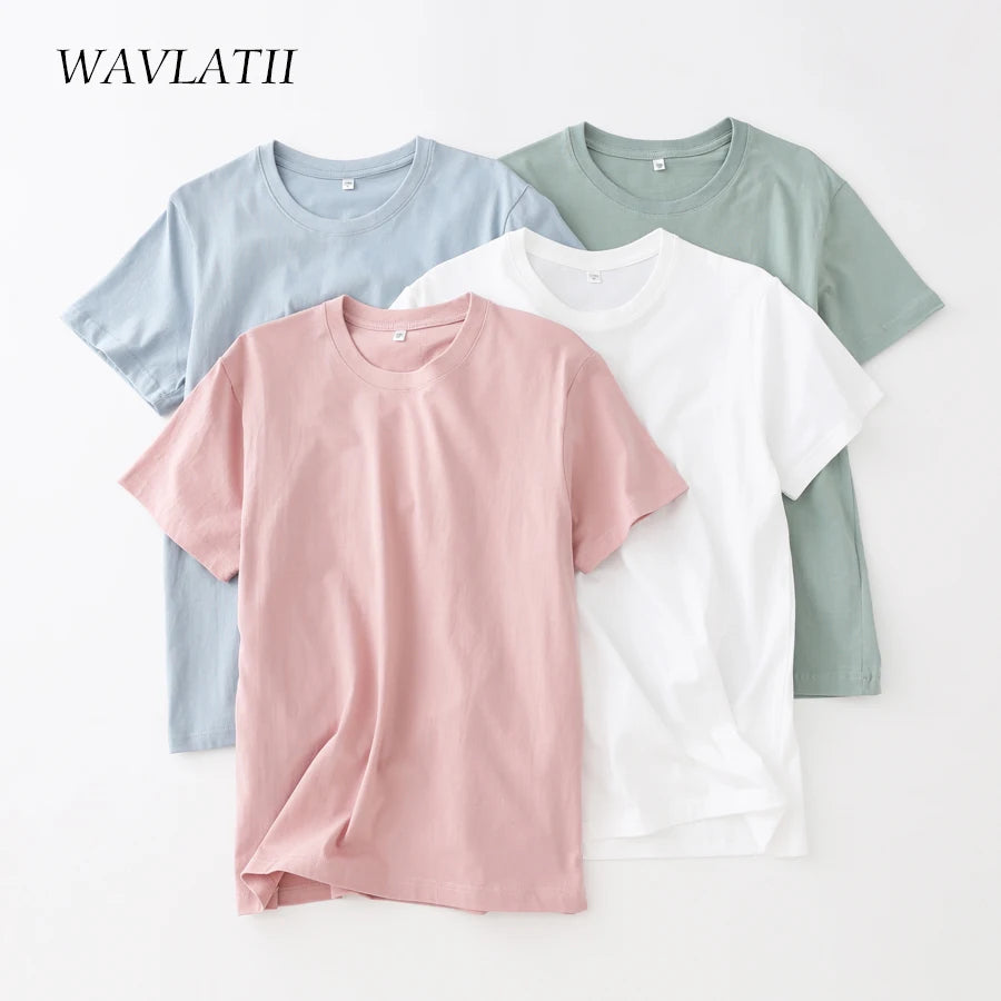 WAVLATII Frauen Neue Baumwolle T Shirts Weibliche Weiche Weiß Schwarz Tees Dame plus Größe Grundlegende Tops Für Sommer WT2102