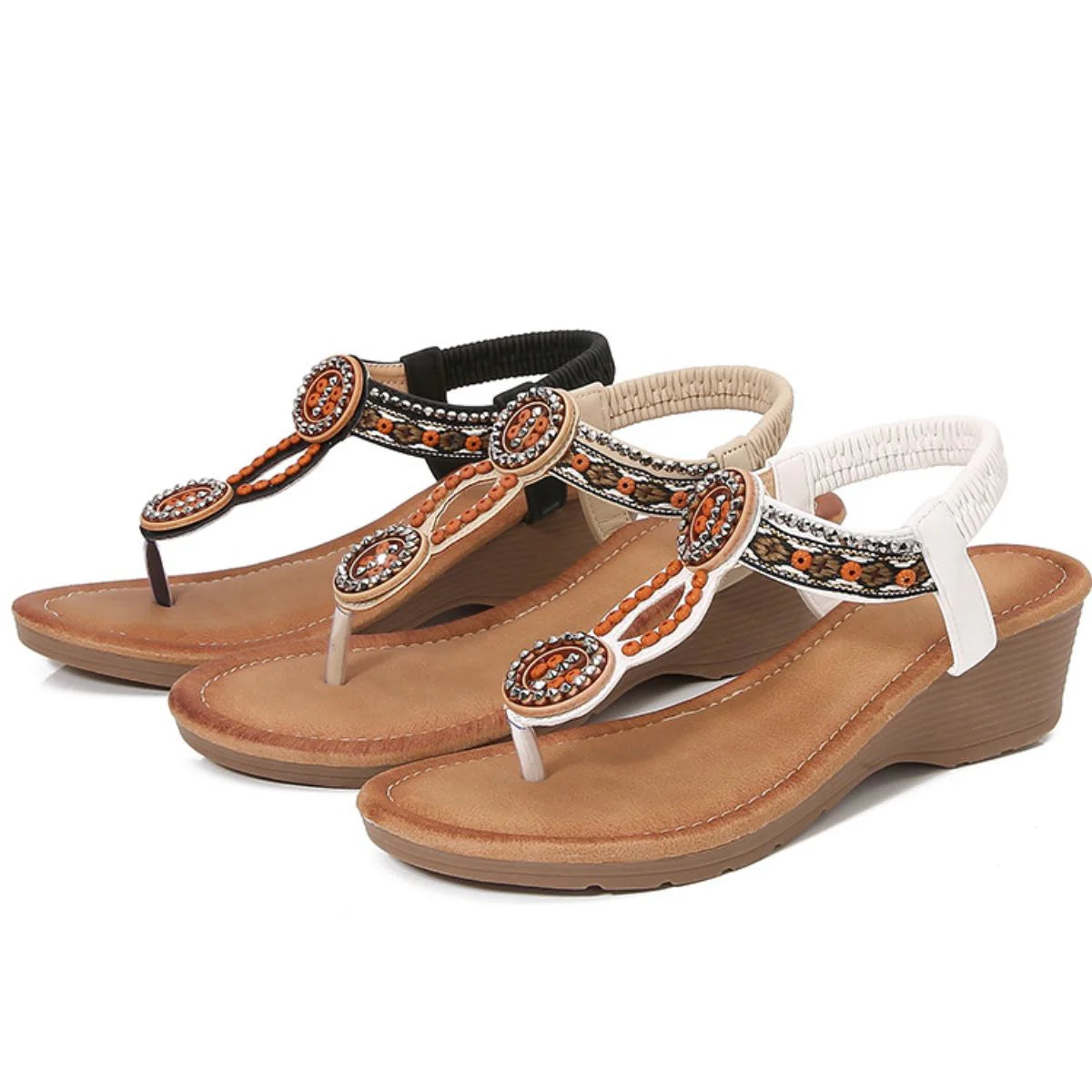 Rivet Decor Toe Post Wedge Sandals