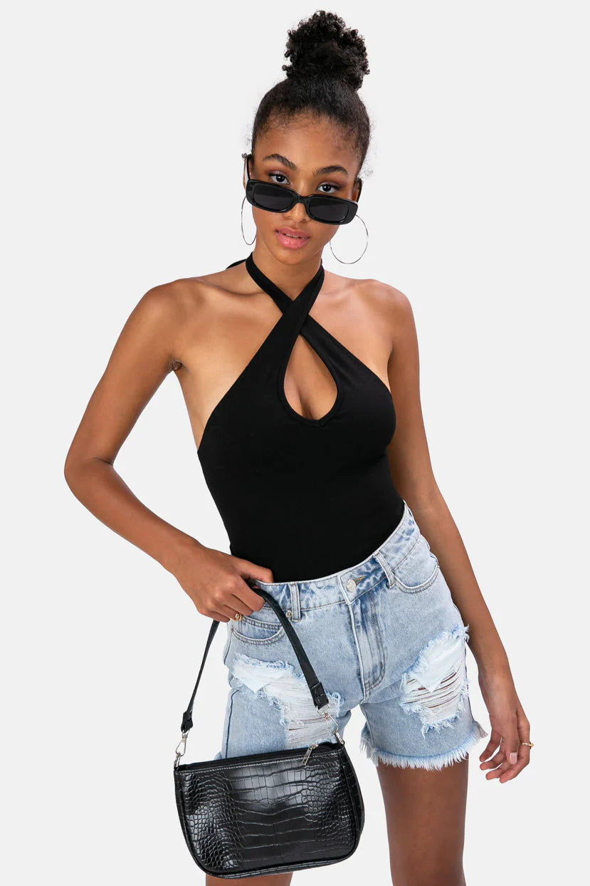 Candy_Store_4_Lucon Wrap Halter Bodysuit - BLACK - M - Women - Clothing - Bodysuit - Polyester