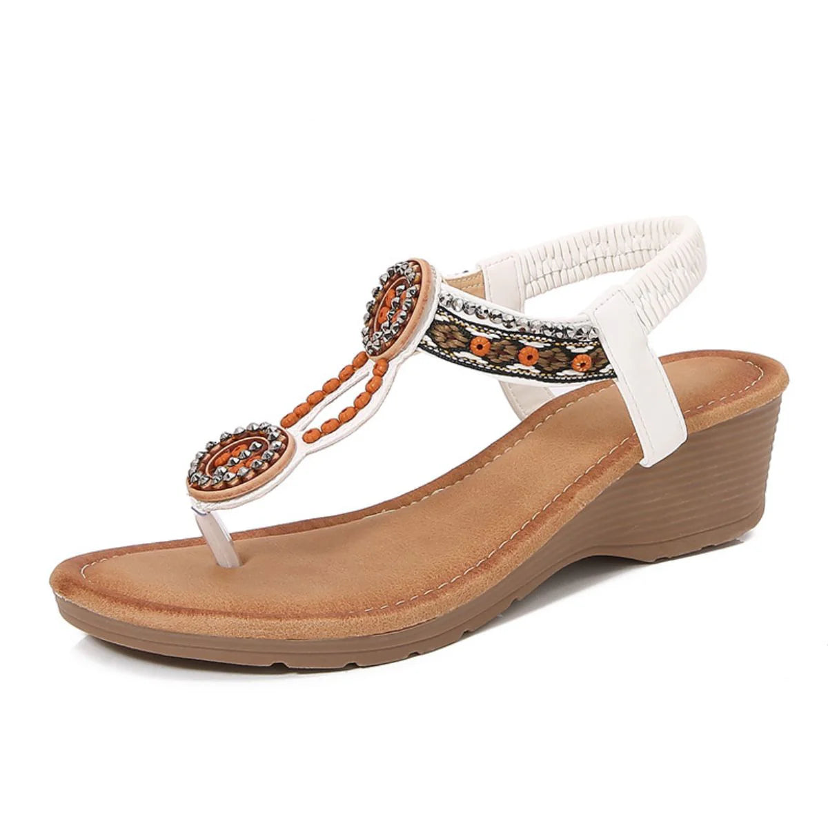 Rivet Decor Toe Post Wedge Sandals