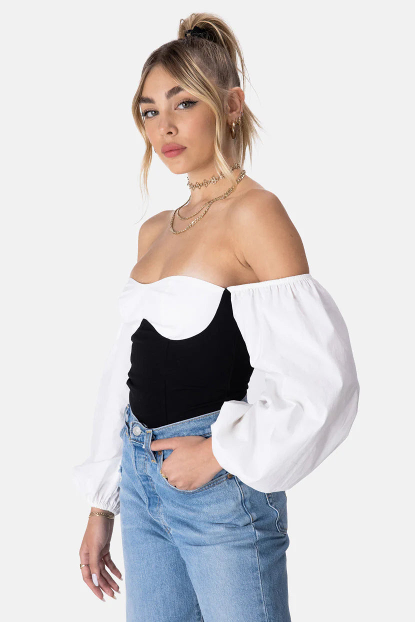 14.04_2025Royalty Off-Shoulder Bodysuit - BLACK & WHITE - M - Women - Clothing - Bodysuit
