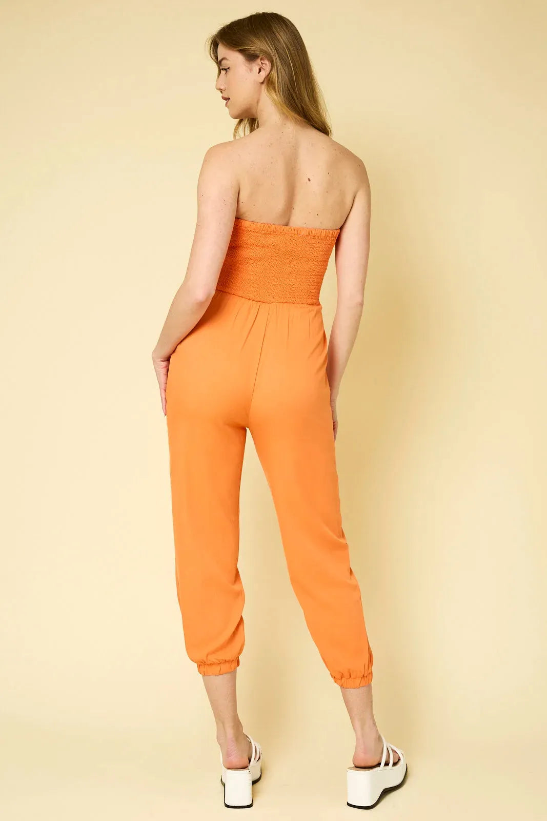 Strapless Cutout Ruched Drawstring Jogger Jumpsuit