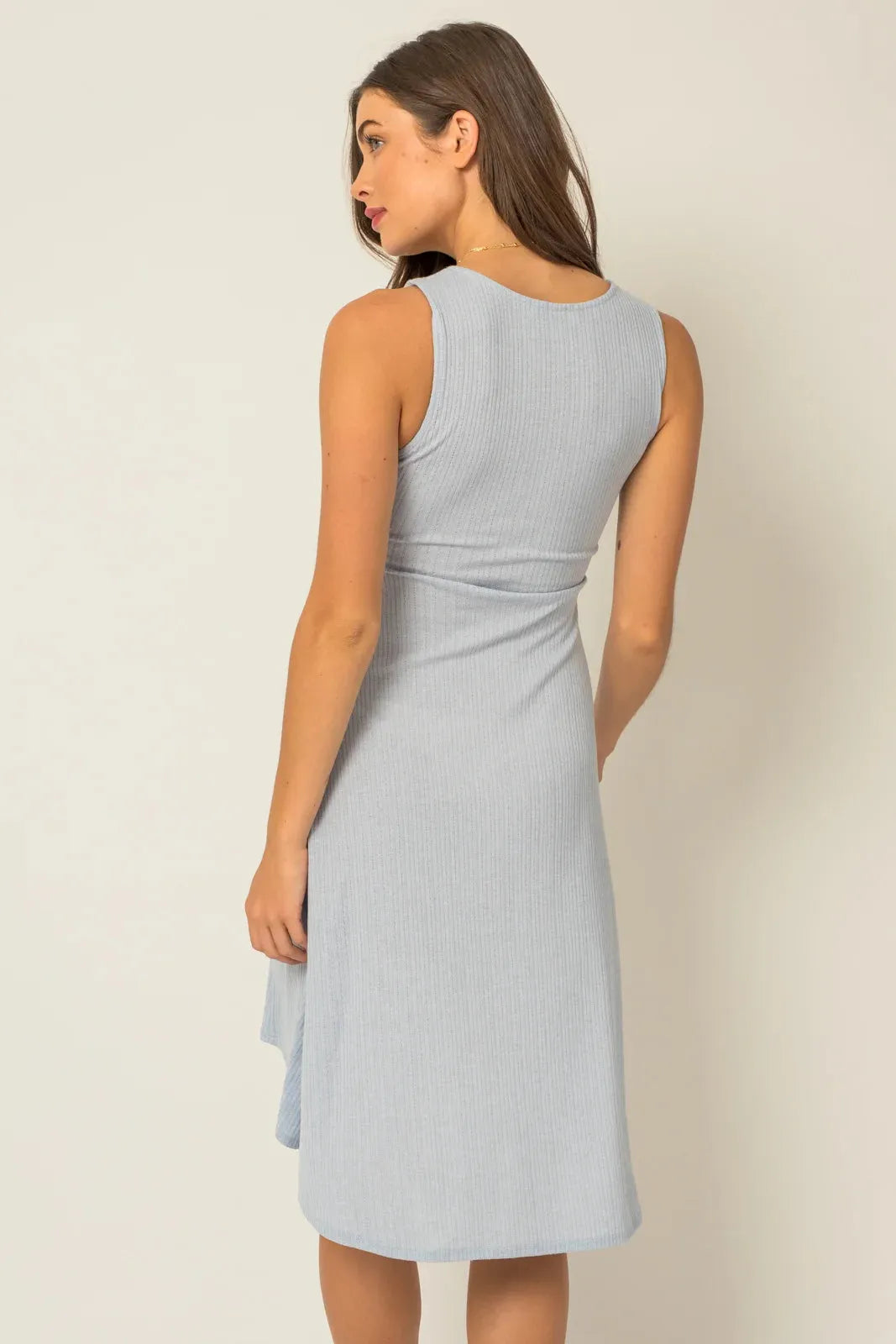 Ribbed Sleeveless Side Shirring Detail Midi Dress