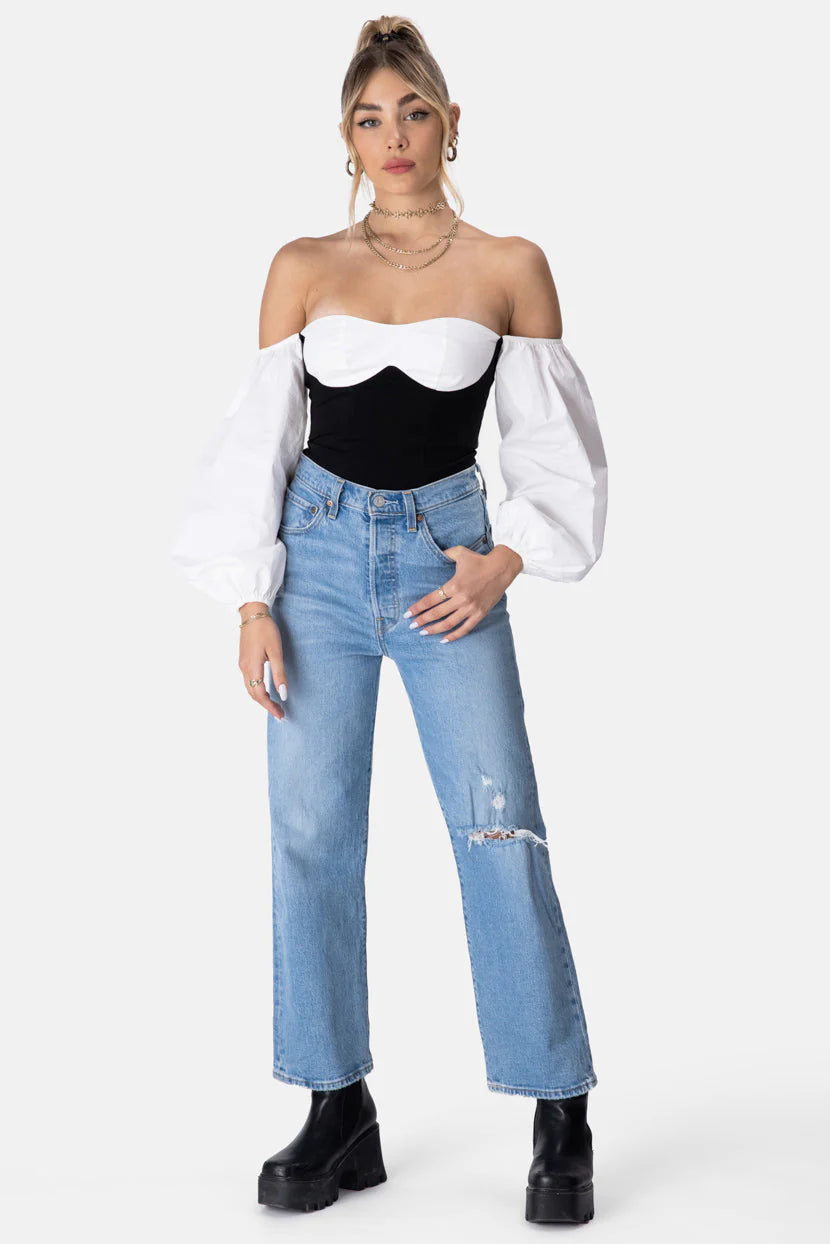 14.04_2025Royalty Off-Shoulder Bodysuit - BLACK & WHITE - M - Women - Clothing - Bodysuit